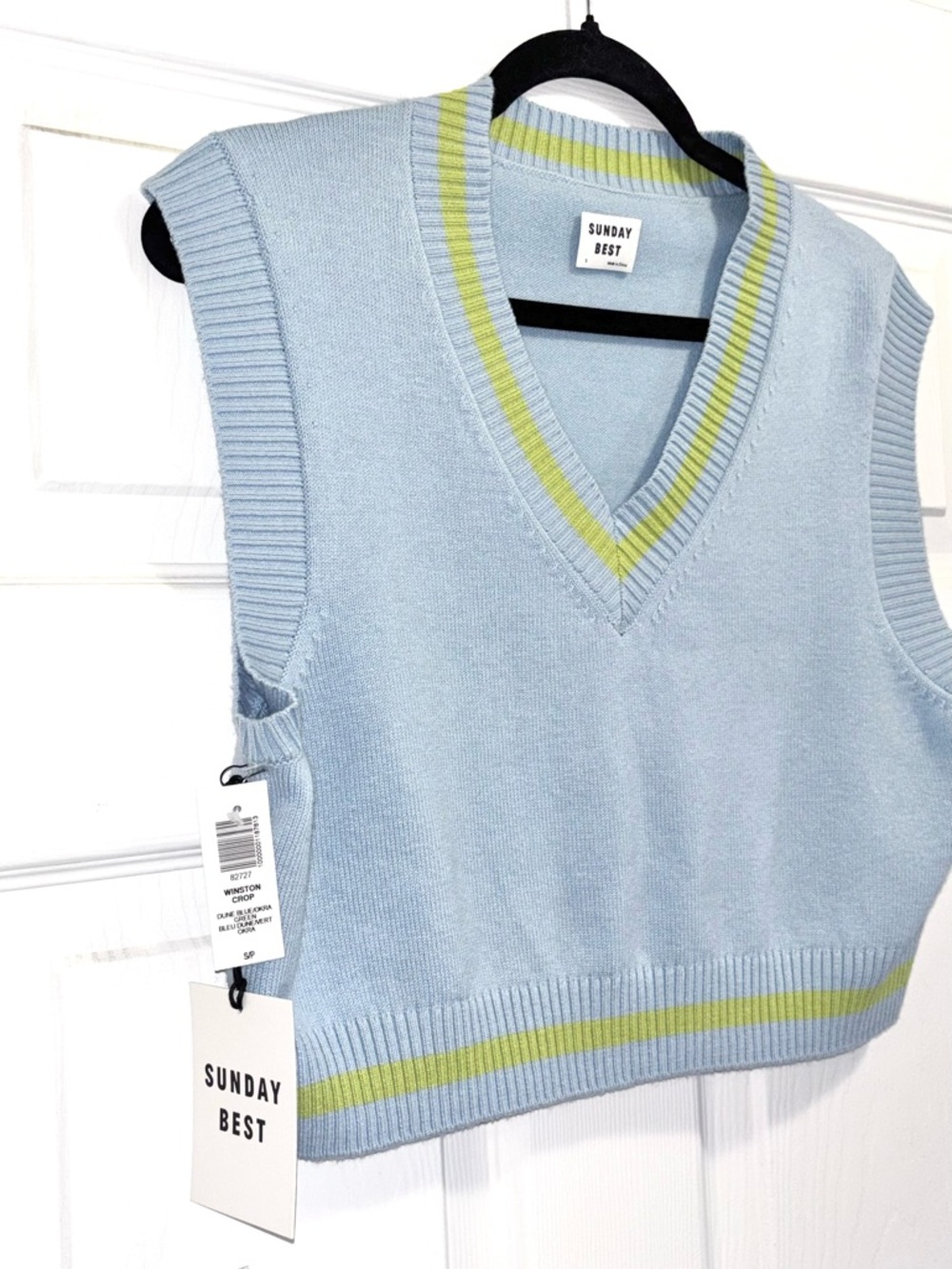 NWT Aritzia Sunday Best Winston Cropped Sweater Vest Merino Wool Blue Sz Small - Picture 2 of 11